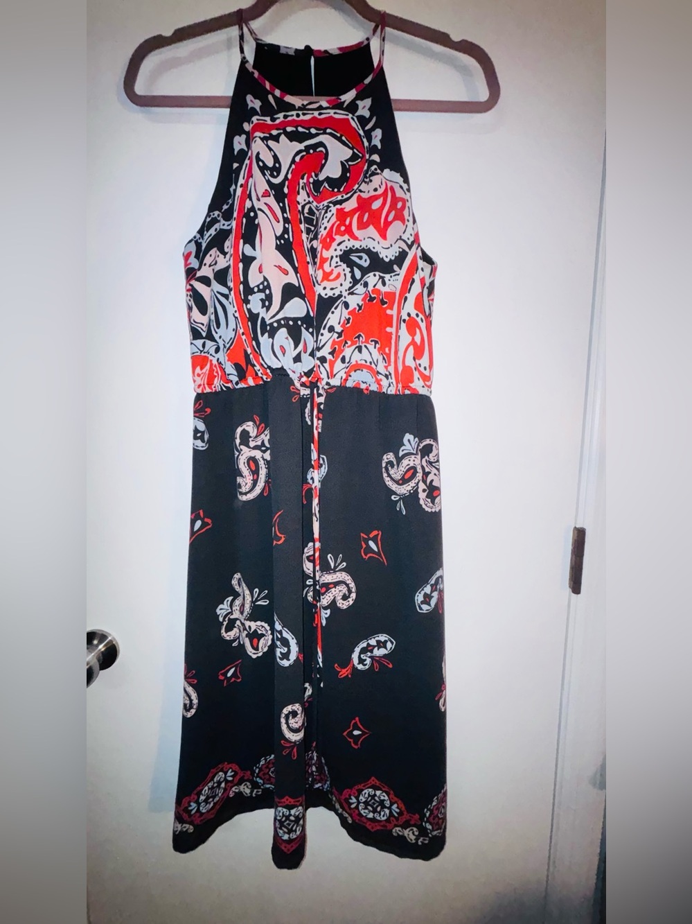 Ann Taylor LOFT Dark Blue and Red Paisley Halter Maxi Dress